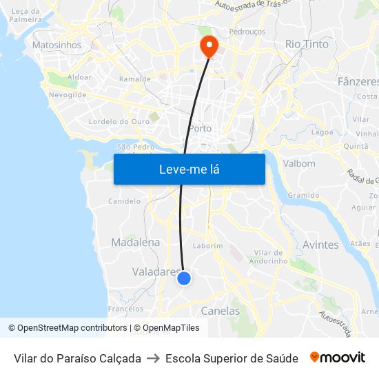 Vilar do Paraíso Calçada to Escola Superior de Saúde map