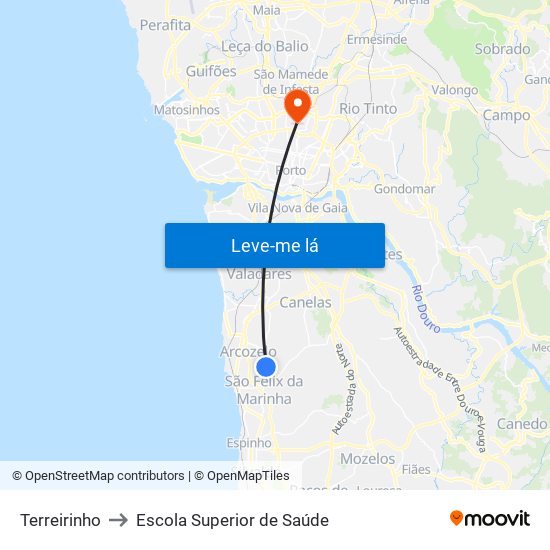 Terreirinho to Escola Superior de Saúde map