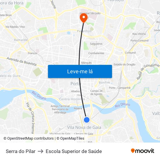 Serra do Pilar to Escola Superior de Saúde map