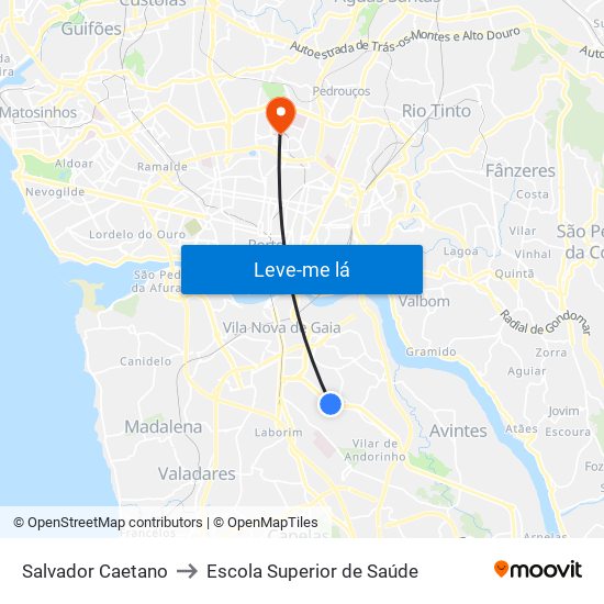 Salvador Caetano to Escola Superior de Saúde map