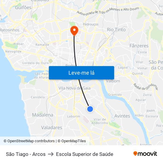 São Tiago - Arcos to Escola Superior de Saúde map