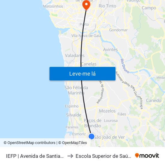 IEFP to Escola Superior de Saúde map