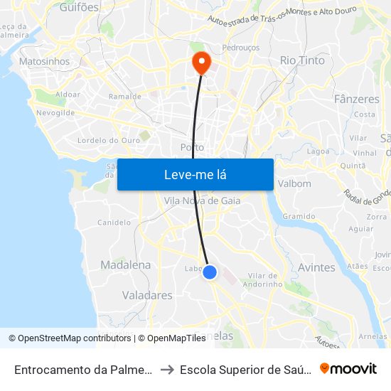 Entrocamento da Palmeira to Escola Superior de Saúde map