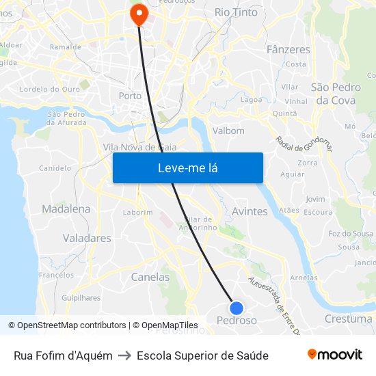 Rua Fofim d'Aquém to Escola Superior de Saúde map