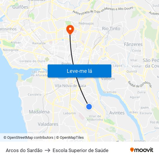 Arcos do Sardão to Escola Superior de Saúde map