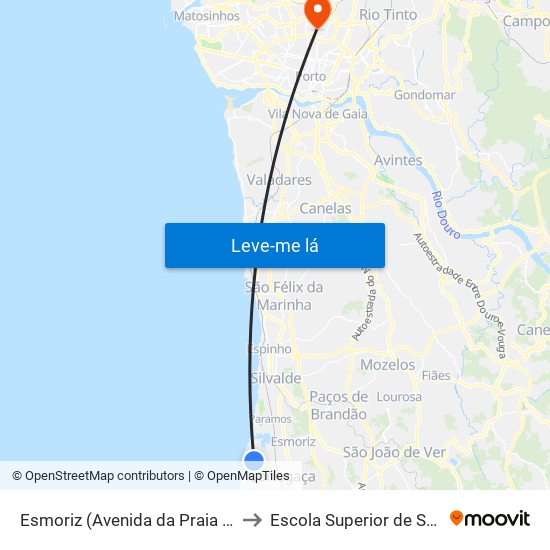 Esmoriz (Avenida da Praia 2) to Escola Superior de Saúde map