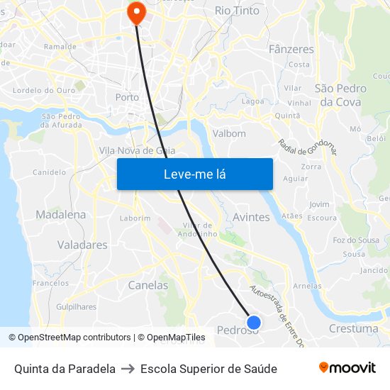 Quinta da Paradela to Escola Superior de Saúde map