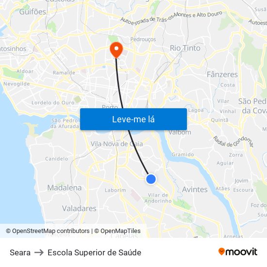 Seara to Escola Superior de Saúde map