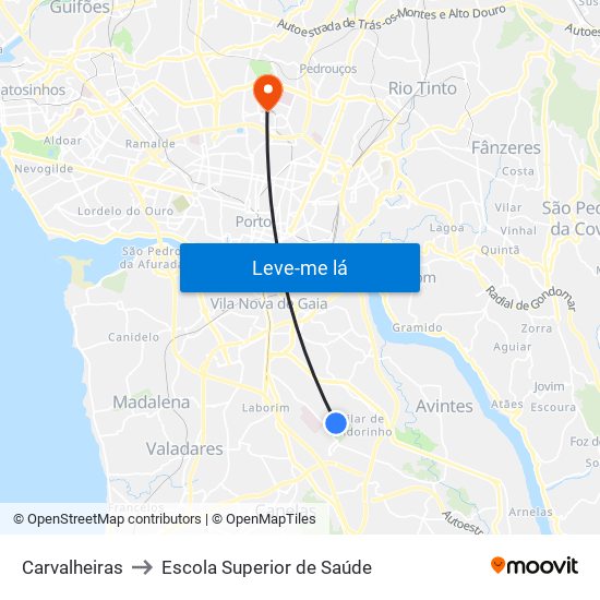 Carvalheiras to Escola Superior de Saúde map