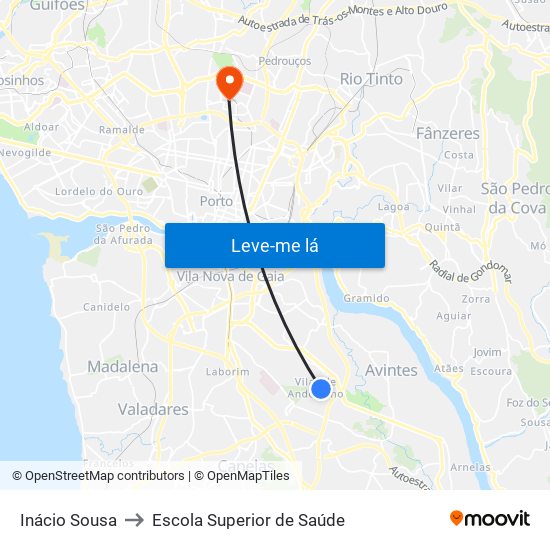 Inácio Sousa to Escola Superior de Saúde map