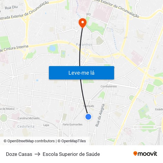 Doze Casas to Escola Superior de Saúde map