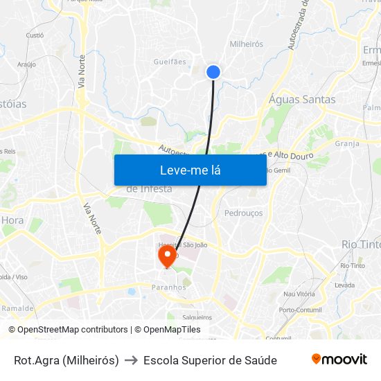 Rot.Agra (Milheirós) to Escola Superior de Saúde map