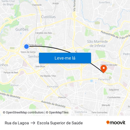 Rua da Lagoa to Escola Superior de Saúde map