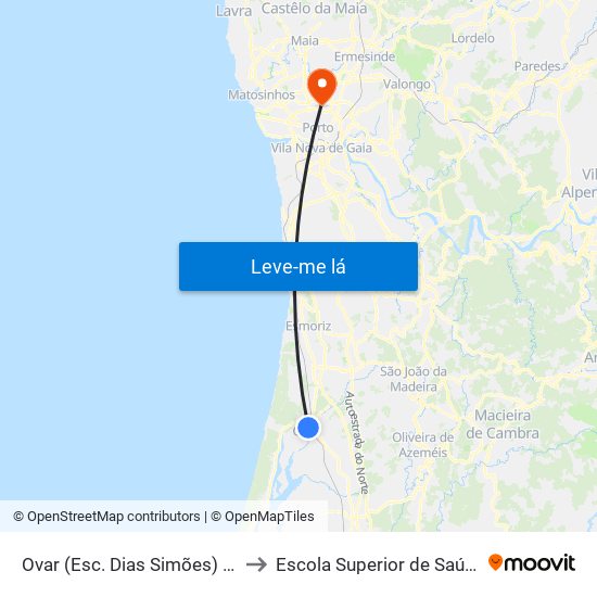 Ovar (Esc. Dias Simões) - A to Escola Superior de Saúde map