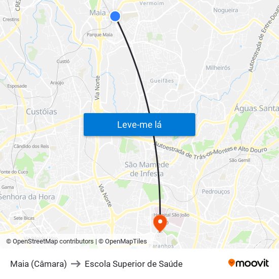 Maia (Câmara) to Escola Superior de Saúde map