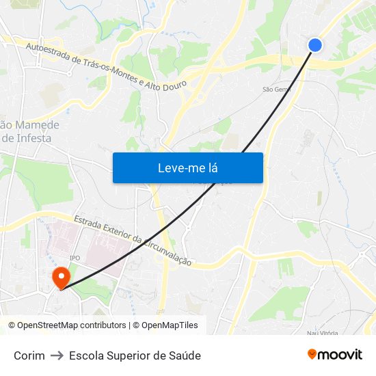 Corim to Escola Superior de Saúde map