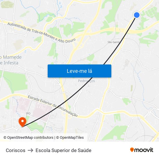 Coriscos to Escola Superior de Saúde map