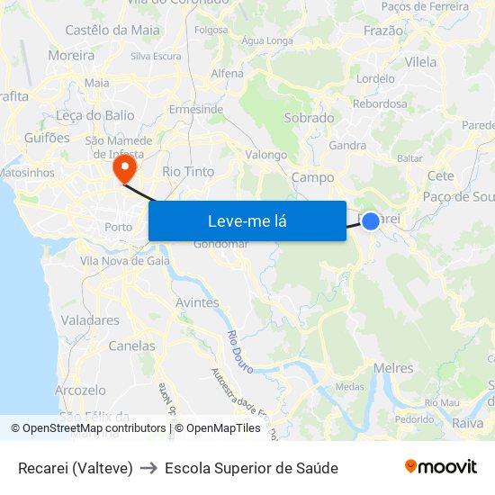 Recarei (Valteve) to Escola Superior de Saúde map