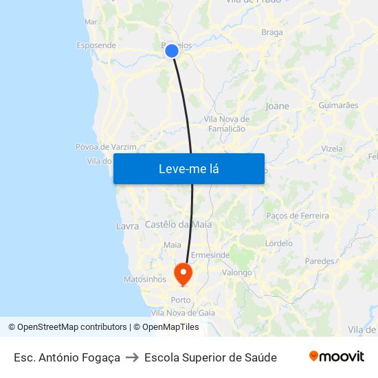 Esc. António Fogaça to Escola Superior de Saúde map