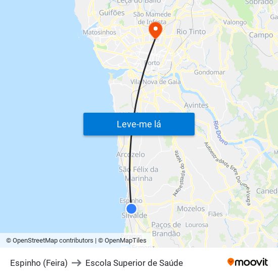 Espinho (Feira) to Escola Superior de Saúde map