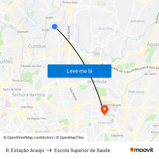 R. Estação Araújo to Escola Superior de Saúde map