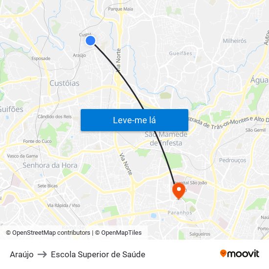 Araújo to Escola Superior de Saúde map