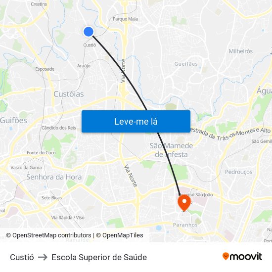 Custió to Escola Superior de Saúde map