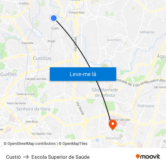 Custió to Escola Superior de Saúde map