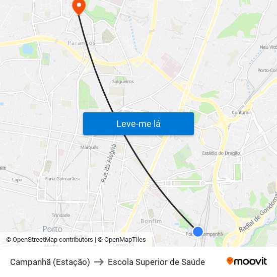 Campanhã (Estação) to Escola Superior de Saúde map