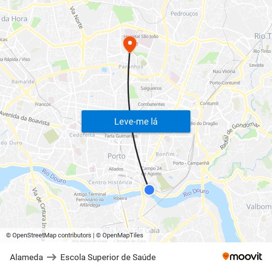 Alameda to Escola Superior de Saúde map