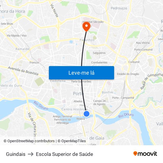 Guindais to Escola Superior de Saúde map