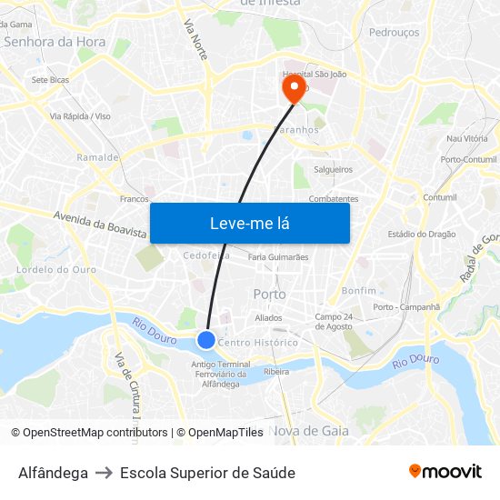 Alfândega to Escola Superior de Saúde map
