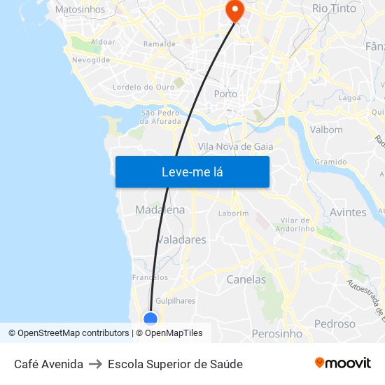 Café Avenida to Escola Superior de Saúde map