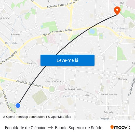 Faculdade de Ciências to Escola Superior de Saúde map