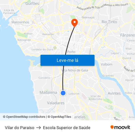 Vilar do Paraíso to Escola Superior de Saúde map