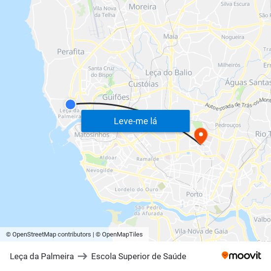 Leça da Palmeira to Escola Superior de Saúde map