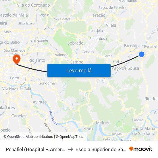 Penafiel (Hospital P. Américo) to Escola Superior de Saúde map