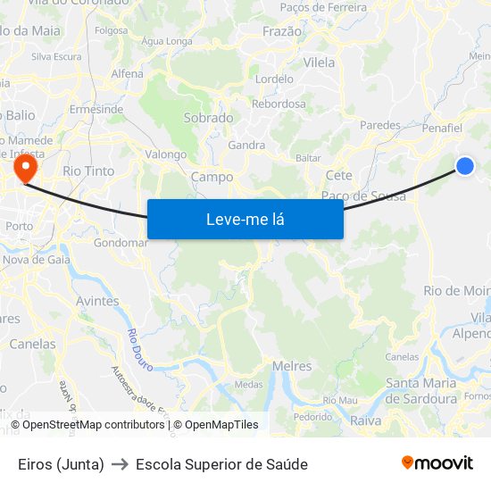 Eiros (Junta) to Escola Superior de Saúde map