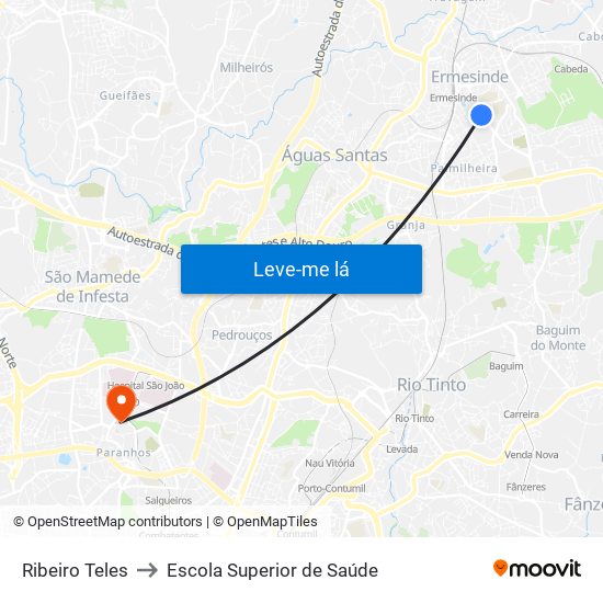 Ribeiro Teles to Escola Superior de Saúde map