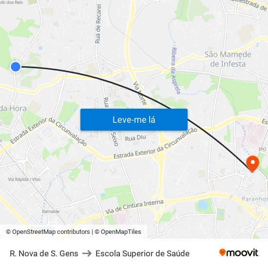 R. Nova de S. Gens to Escola Superior de Saúde map