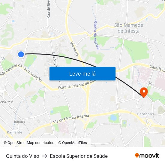 Quinta do Viso to Escola Superior de Saúde map