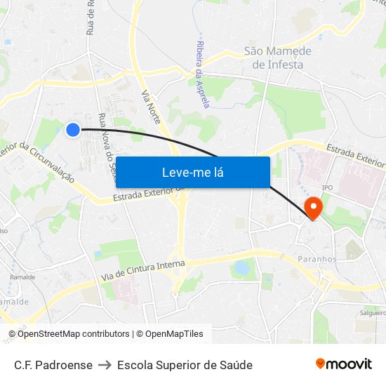 C.F. Padroense to Escola Superior de Saúde map