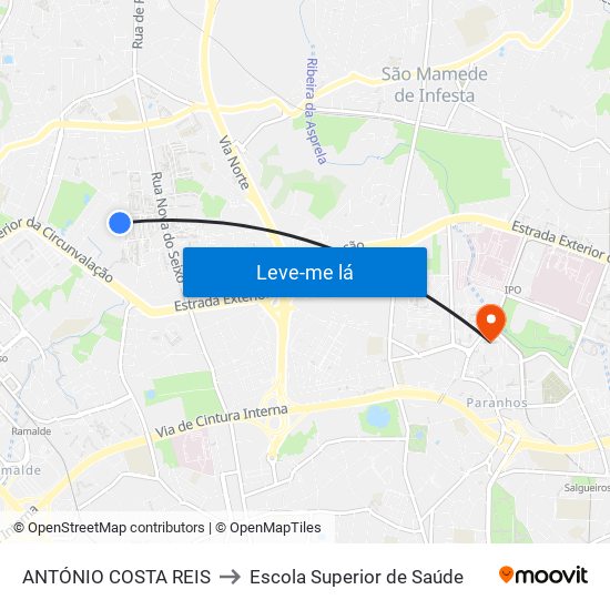 ANTÓNIO COSTA REIS to Escola Superior de Saúde map