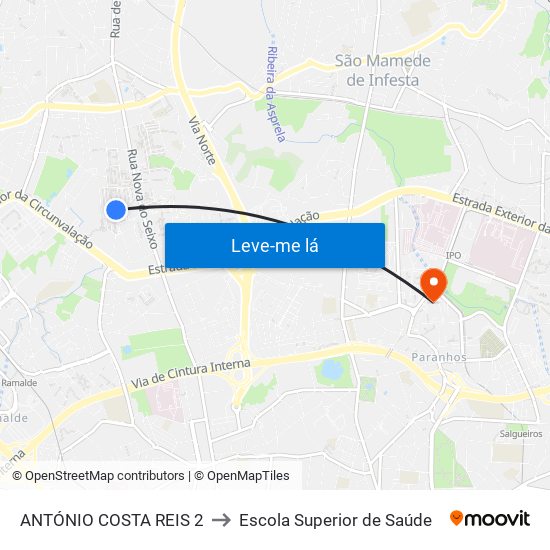 ANTÓNIO COSTA REIS 2 to Escola Superior de Saúde map