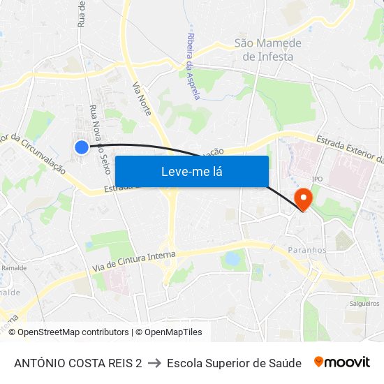 ANTÓNIO COSTA REIS 2 to Escola Superior de Saúde map