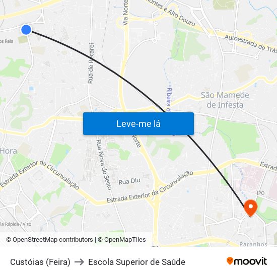 Custóias (Feira) to Escola Superior de Saúde map