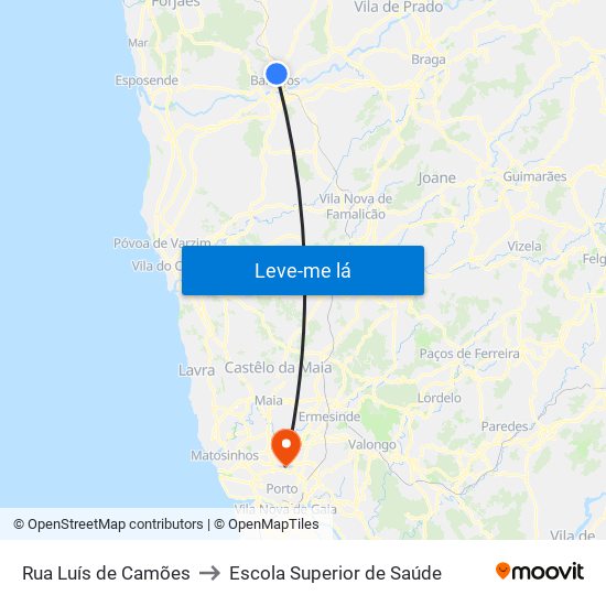 Rua Luís de Camões to Escola Superior de Saúde map