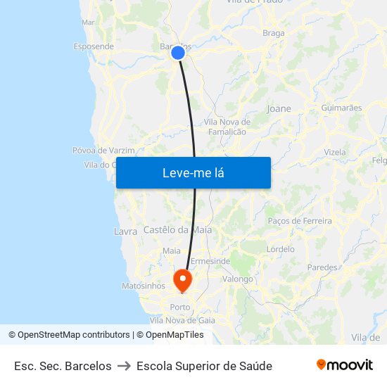 Esc. Sec. Barcelos to Escola Superior de Saúde map