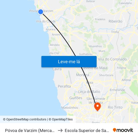 Póvoa de Varzim (Mercado) to Escola Superior de Saúde map