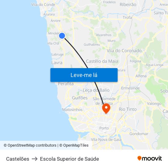 Castelões to Escola Superior de Saúde map